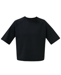 Textured Pique Crew Neck Short Sleeve Sweatshirt - Black