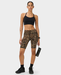 Power 9" Biker Shorts - Brown Offbeat Animal Print - 9" Inseam