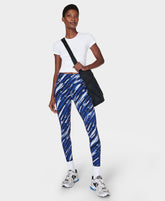 Power Workout Leggings - Beige Ink Leopard Print - Full Length