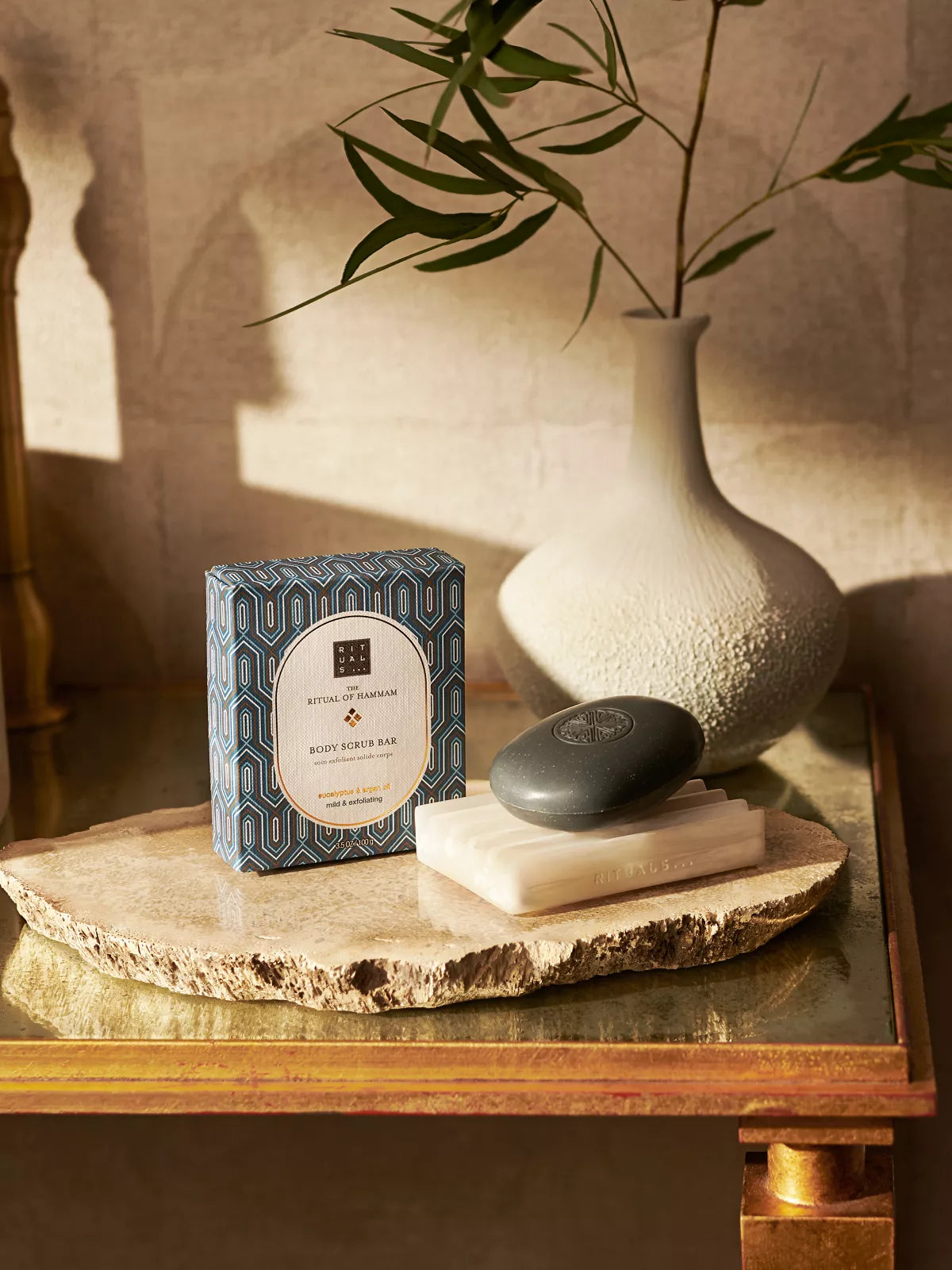 The Ritual of Hammam Body Scrub Bar 100g Lifestyle with Product