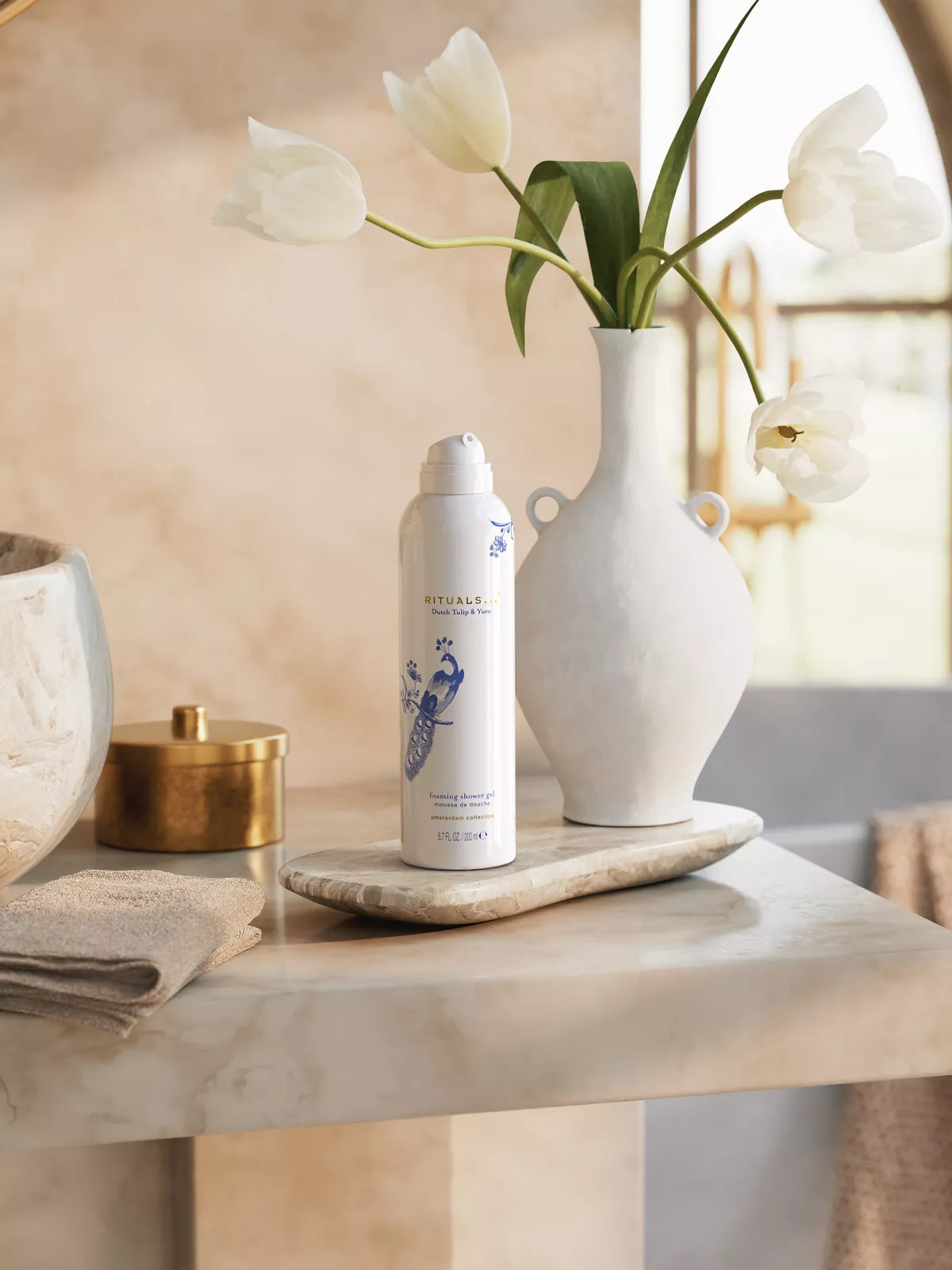 Amsterdam Collection Foaming Shower Gel Lifestyle with Product