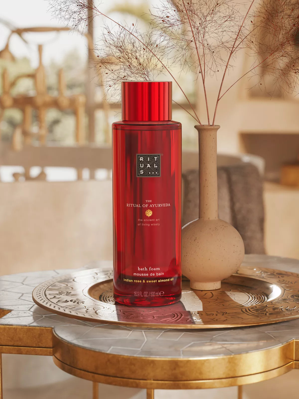 The Ritual of Ayurveda Bath Foam 500ml Lifestyle with Product