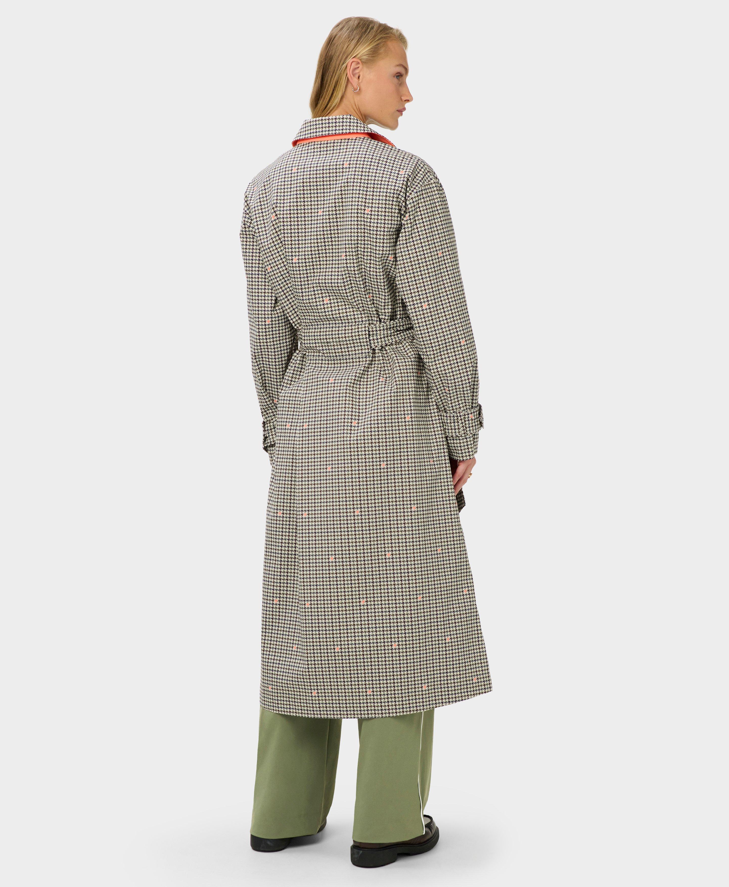 Motion Waterproof Trench Coat - Brown Houndstooth Check Print