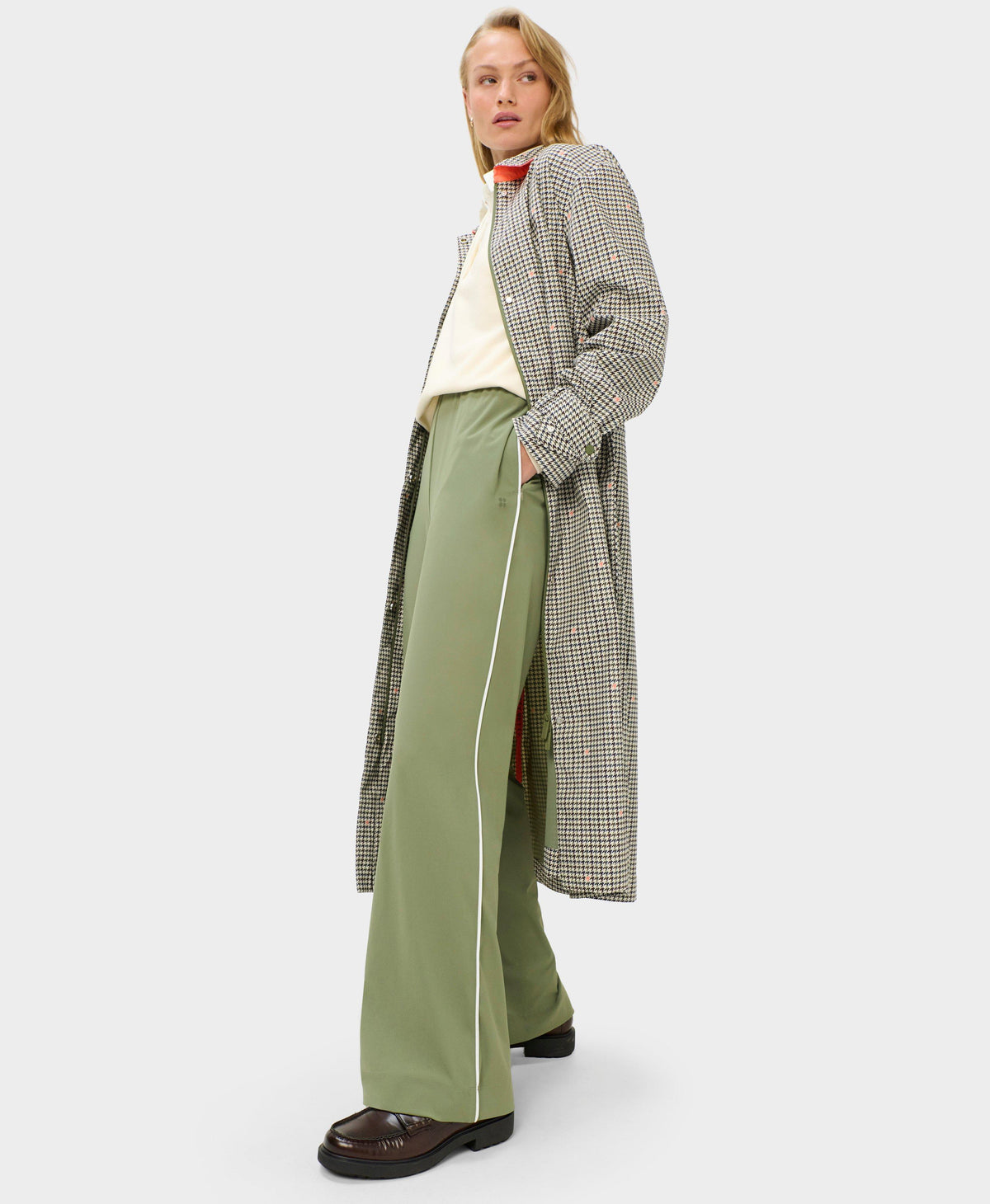 Motion Waterproof Trench Coat - Brown Houndstooth Check Print