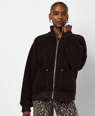 Plush Fleece Ribbed Zip-Up - Espresso Brown