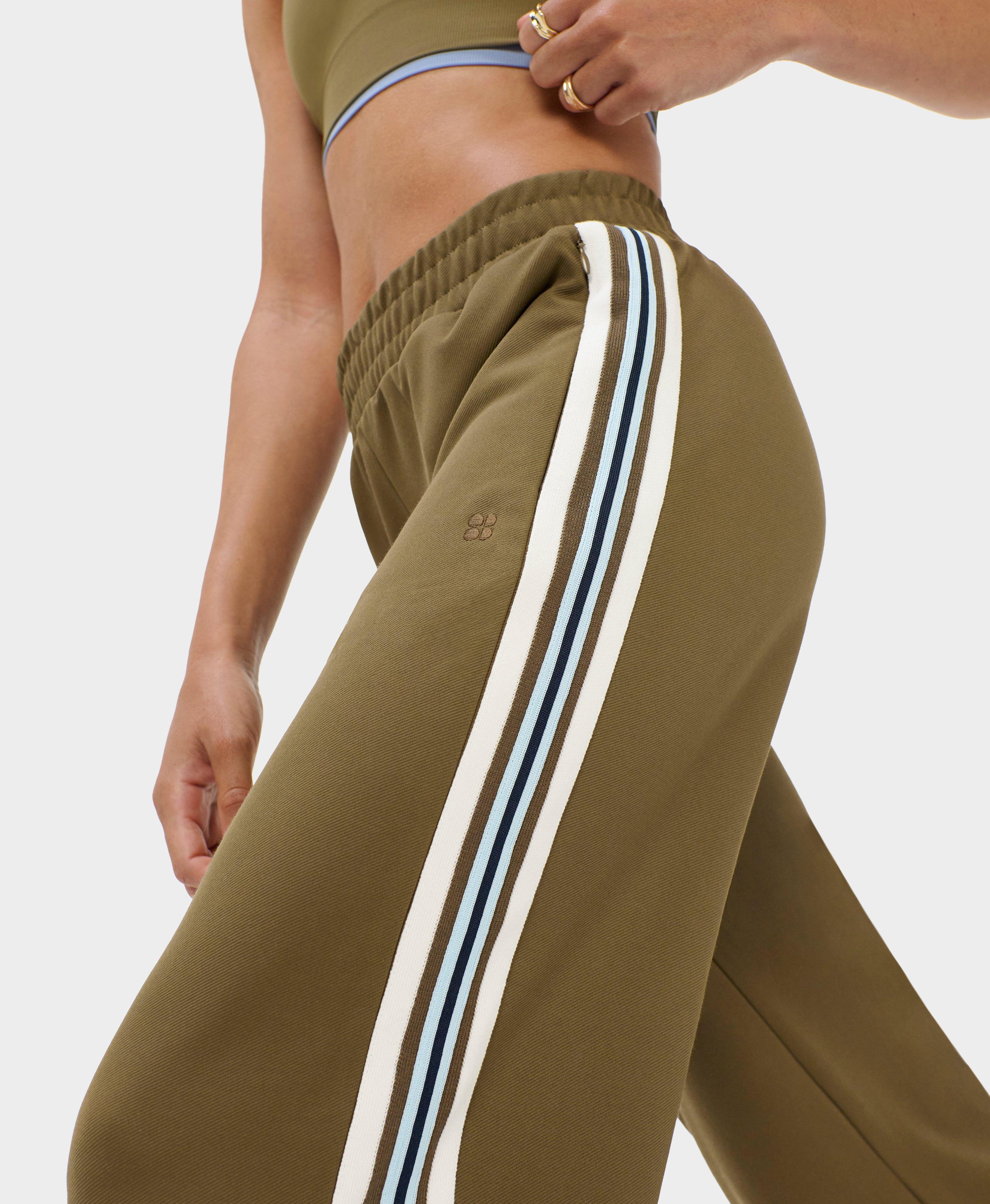 Linear Striped Wide Leg Pants - Khaki Brown