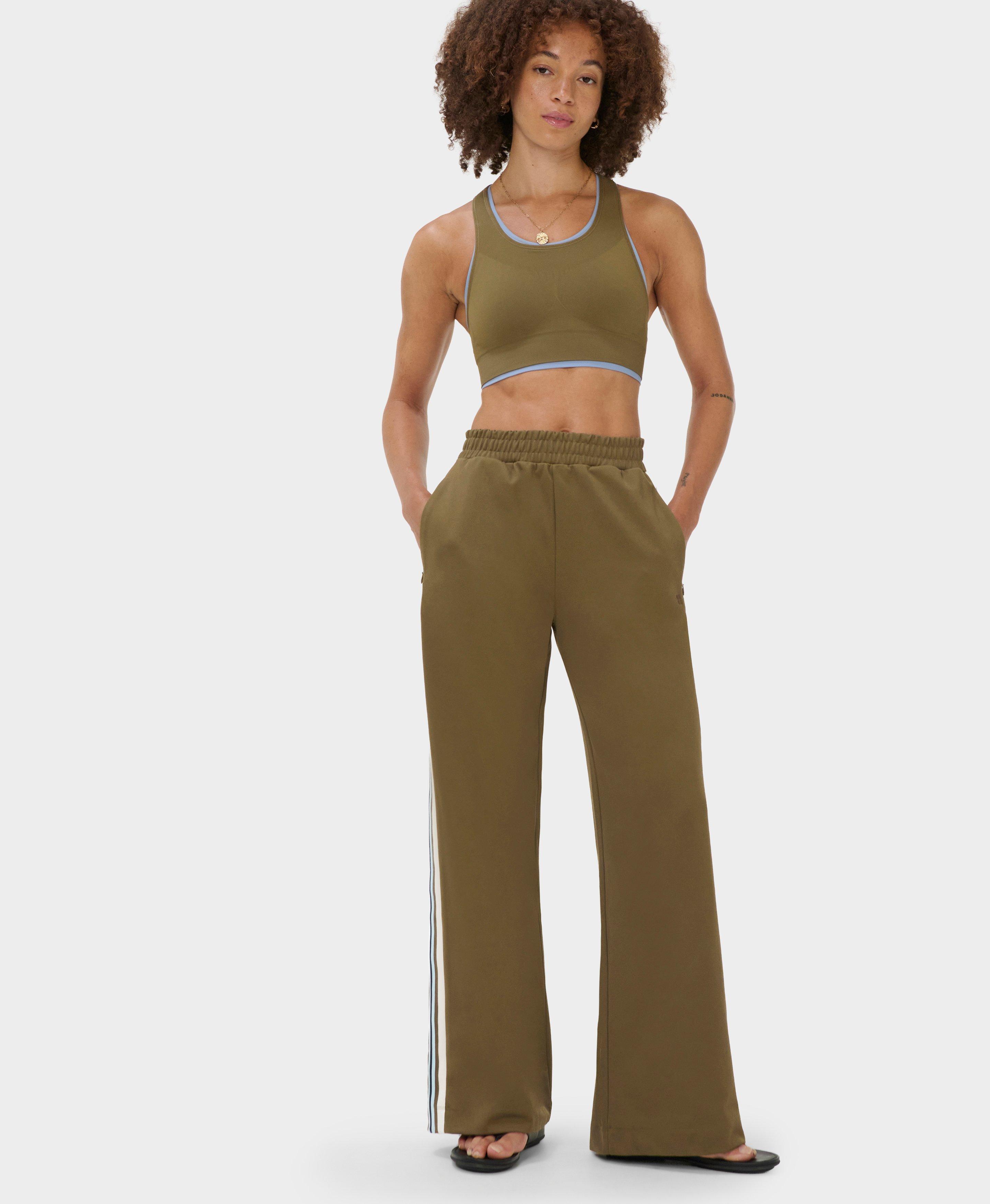 Linear Striped Wide Leg Pants - Khaki Brown