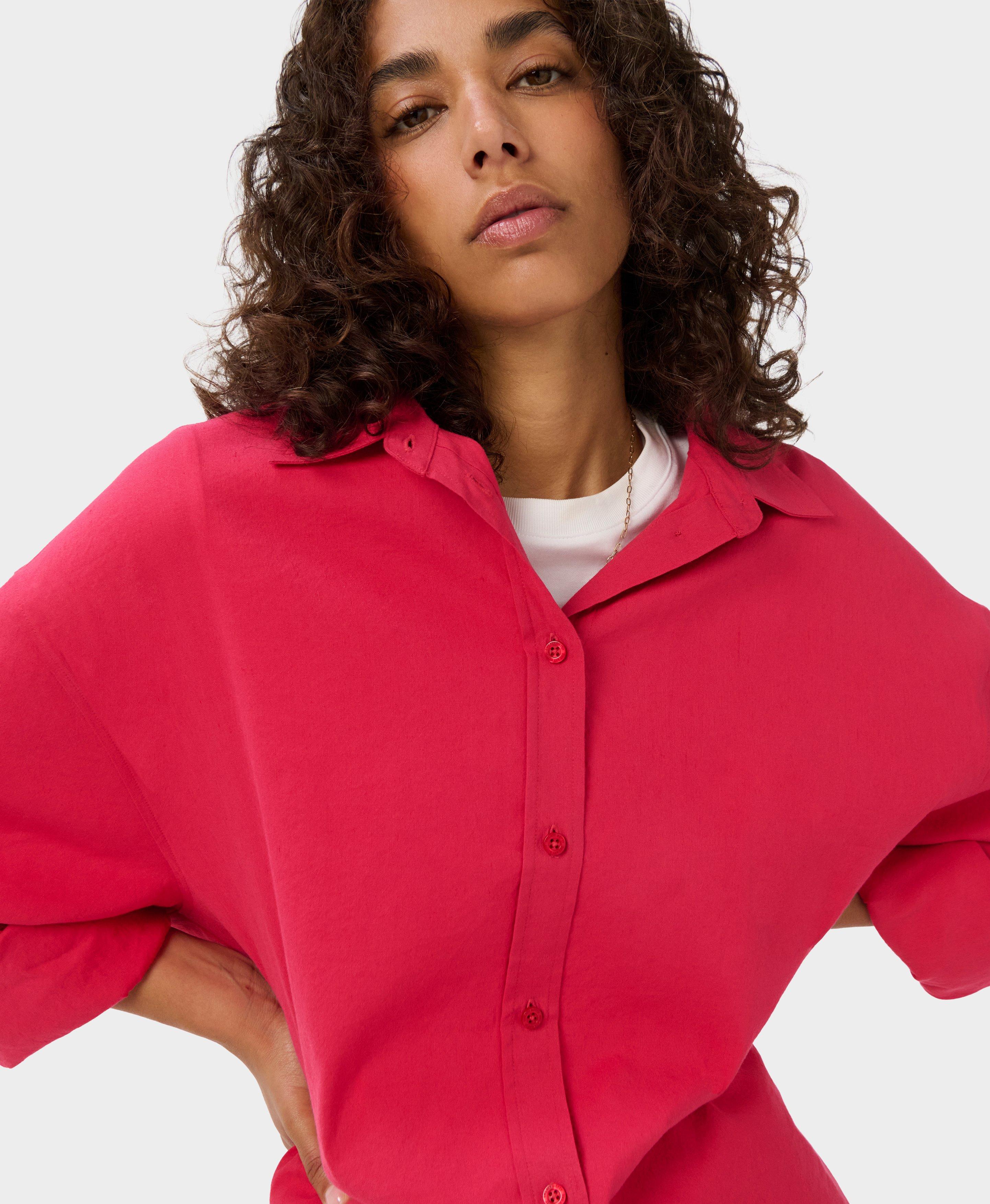 Linen Stretch Shirt - Crimson Red