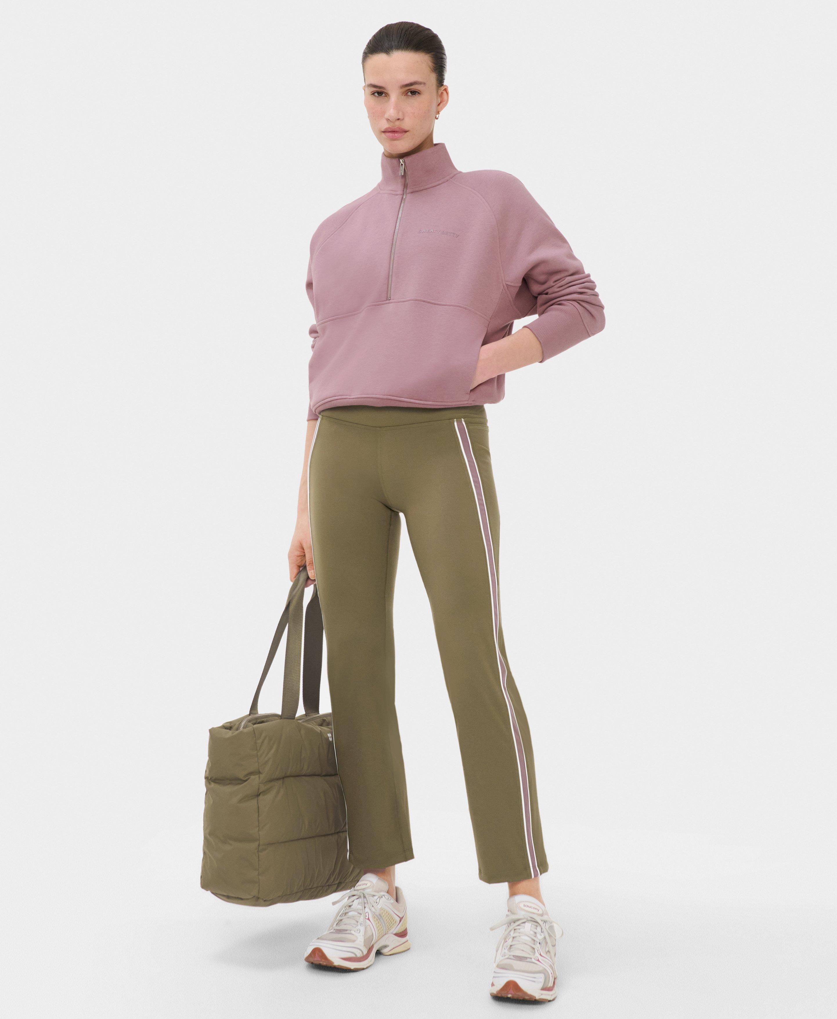 Power Side Stripe Cropped Flare - Khaki Brown