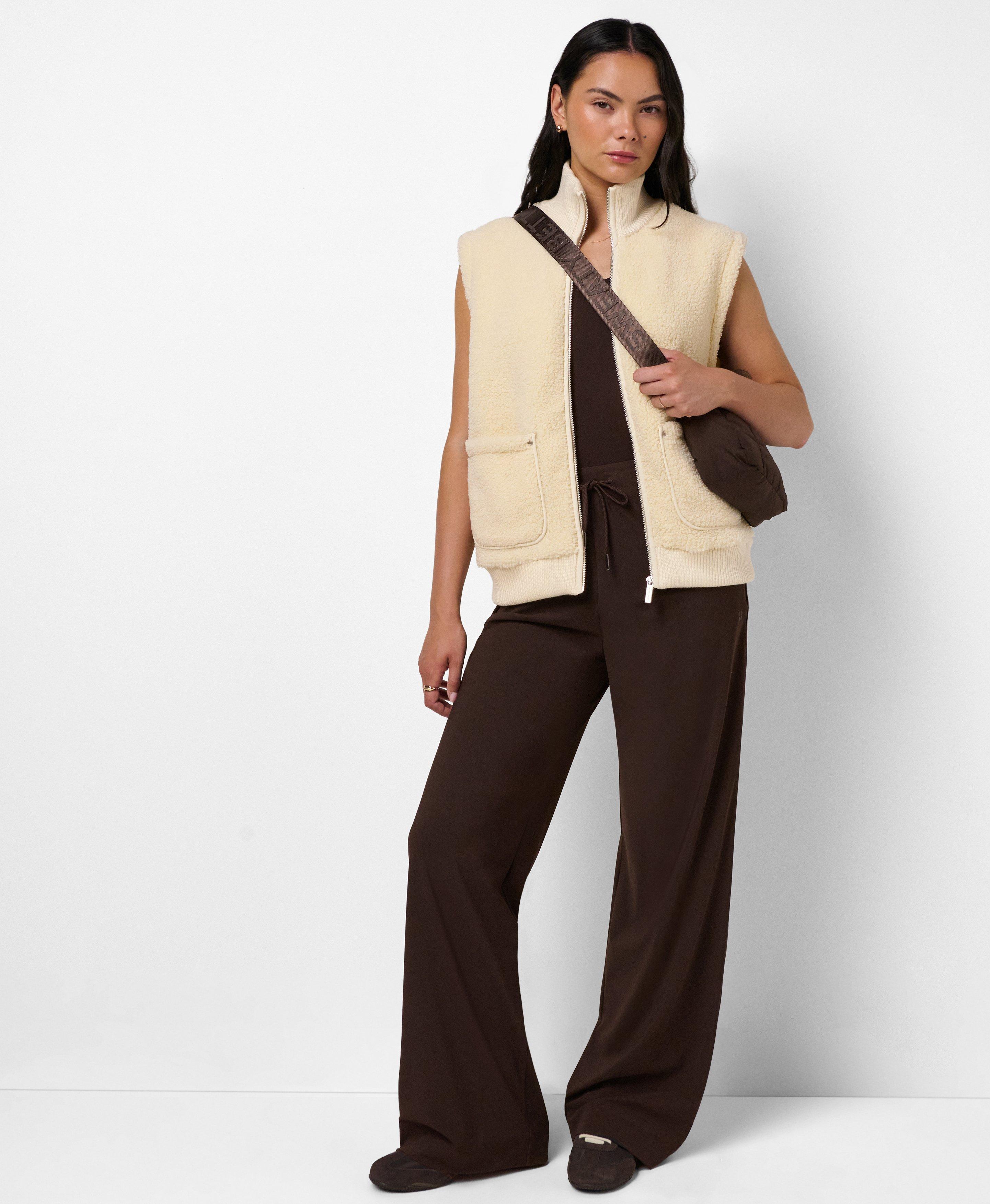 Plush Fleece Ribbed Vest - Ecru Beige