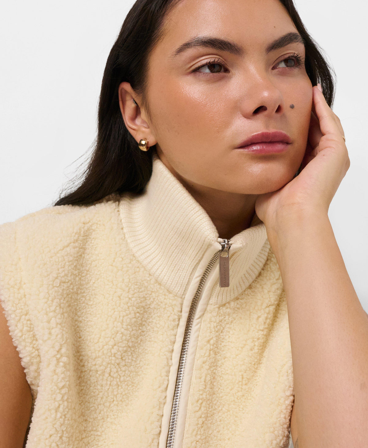 Plush Fleece Ribbed Vest - Ecru Beige