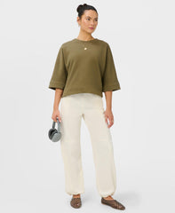 Brushed Short Sleeve Sweatshirt - Khaki Brown