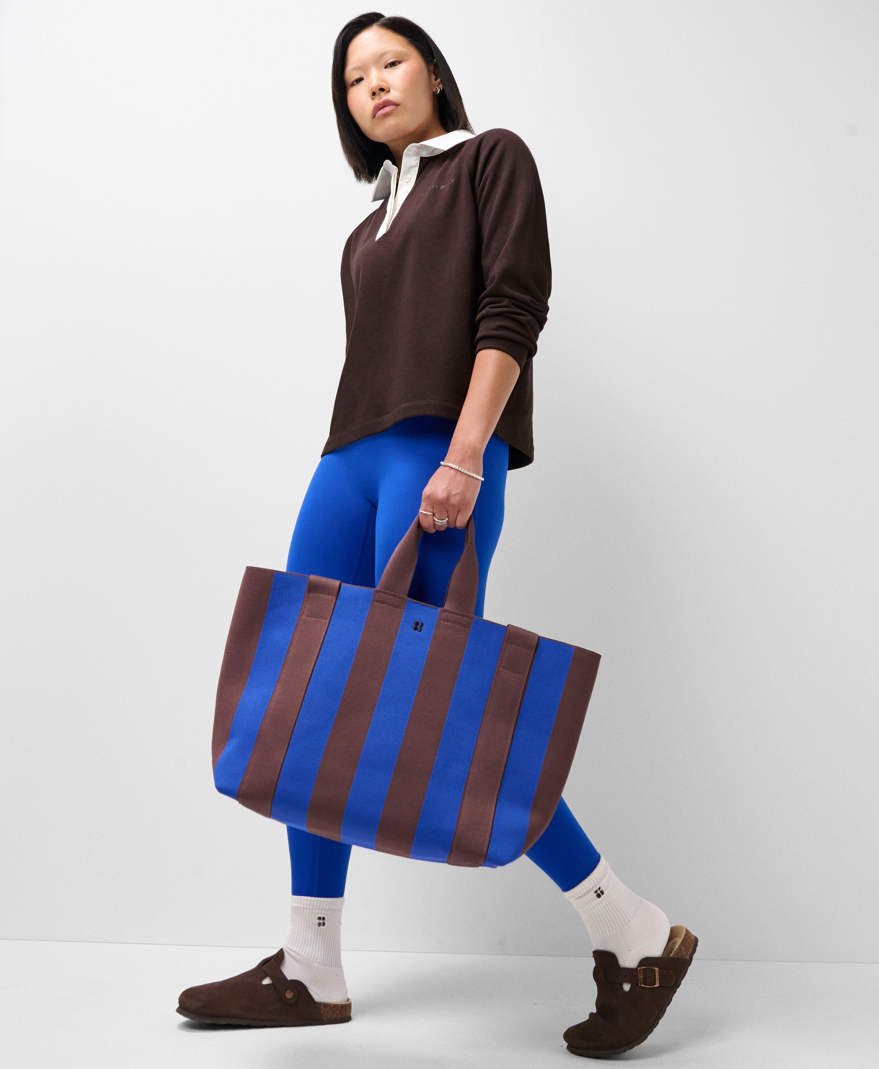 Knitted Stripe Bag - Prussian Blue Chestnut Brown Stripe