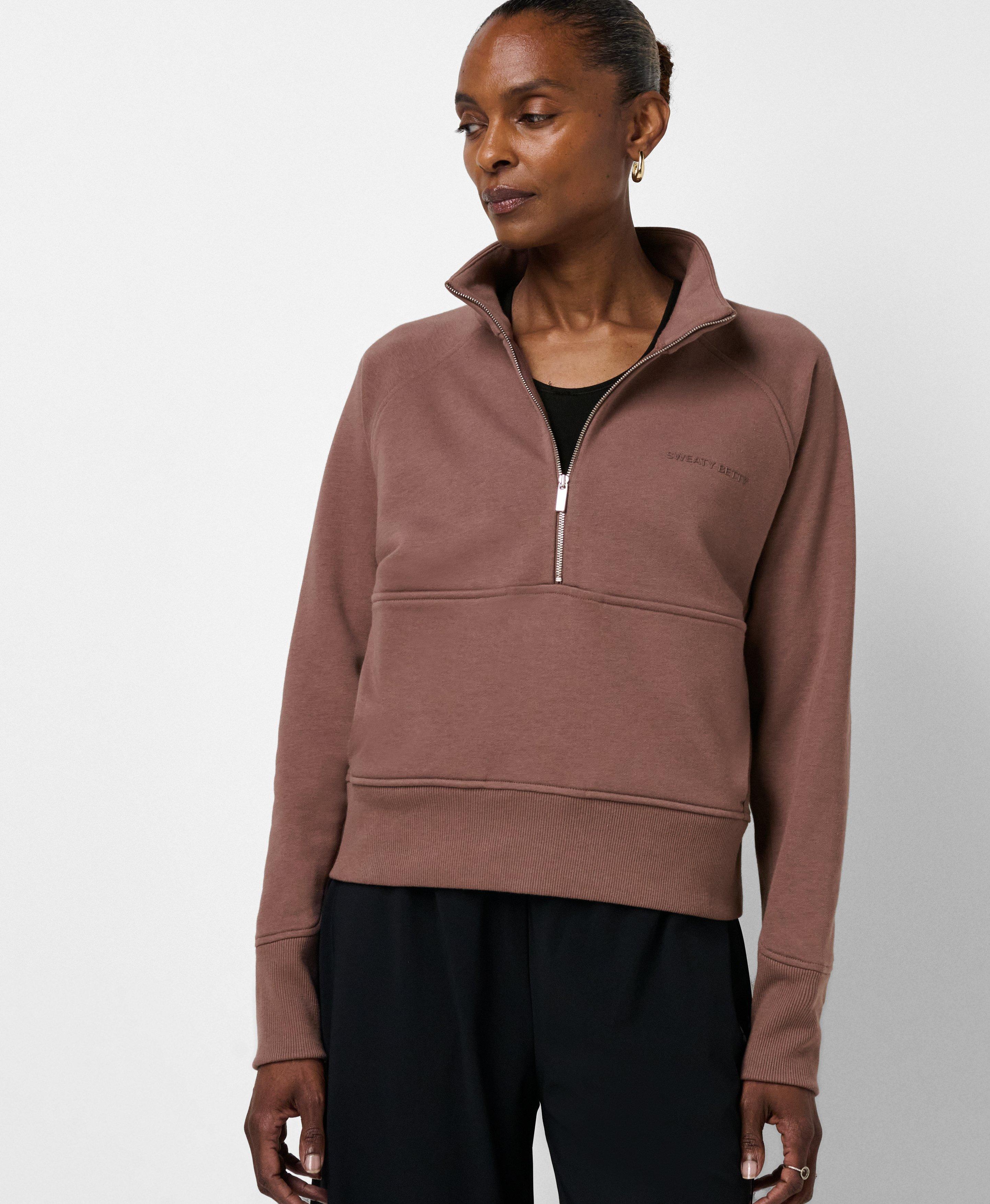 Revive Rib Mix Half Zip Sweatshirt - Chestnut Brown