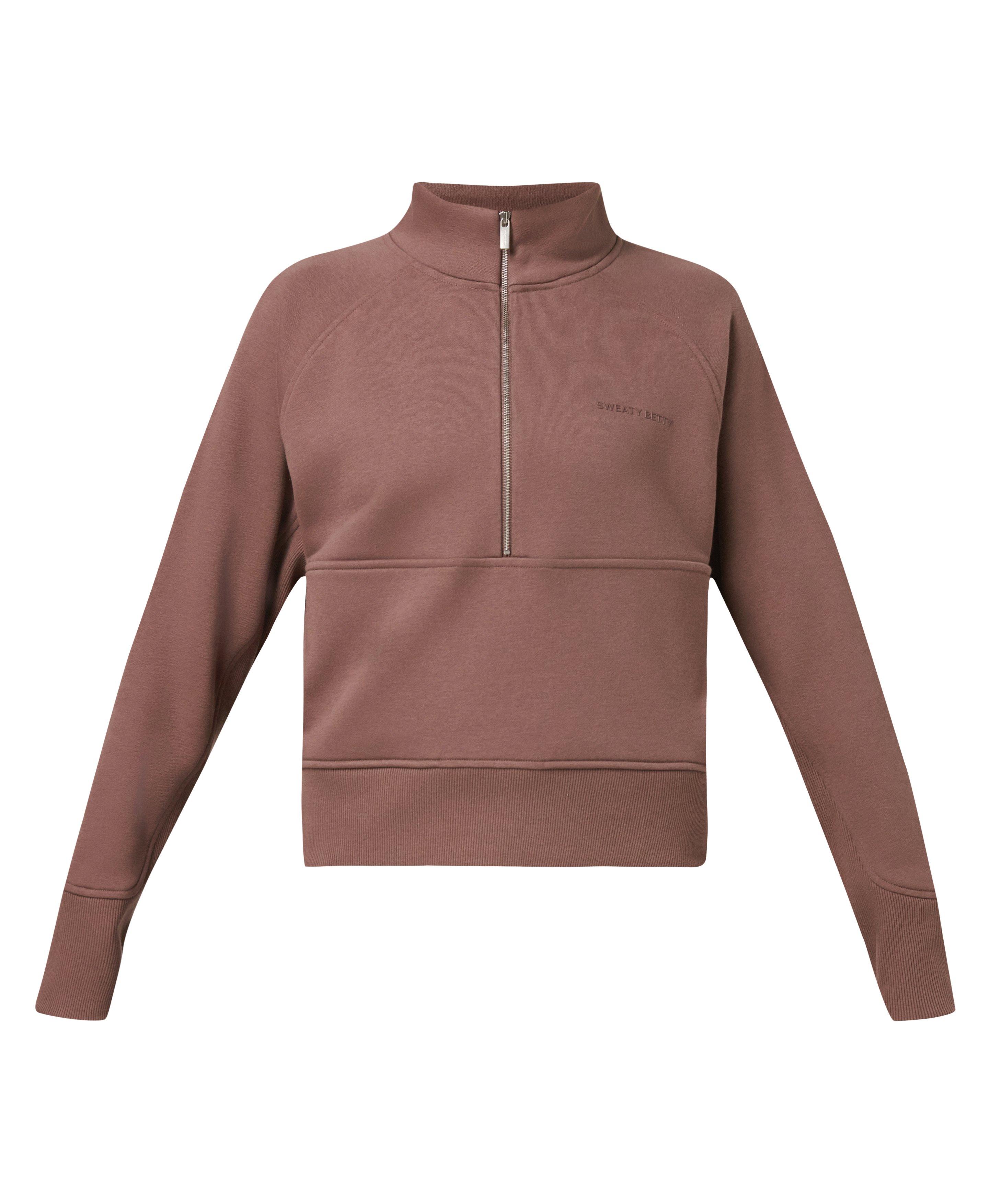 Revive Rib Mix Half Zip Sweatshirt - Chestnut Brown