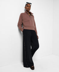 Revive Rib Mix Half Zip Sweatshirt - Chestnut Brown