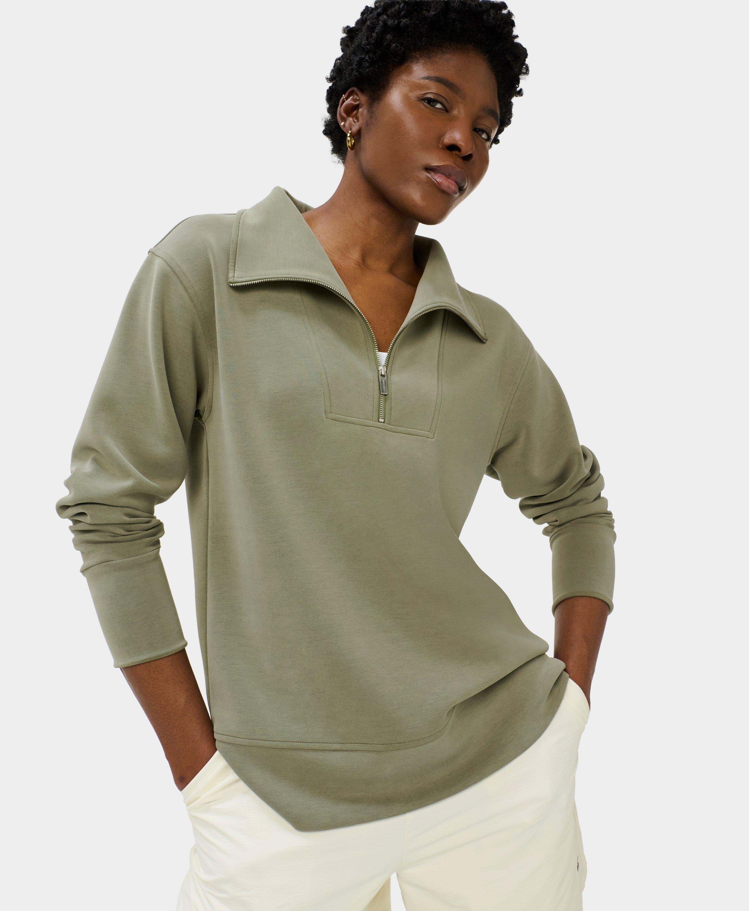 Sand Wash Half Zip Longline Sweatshirt - Bracken Green