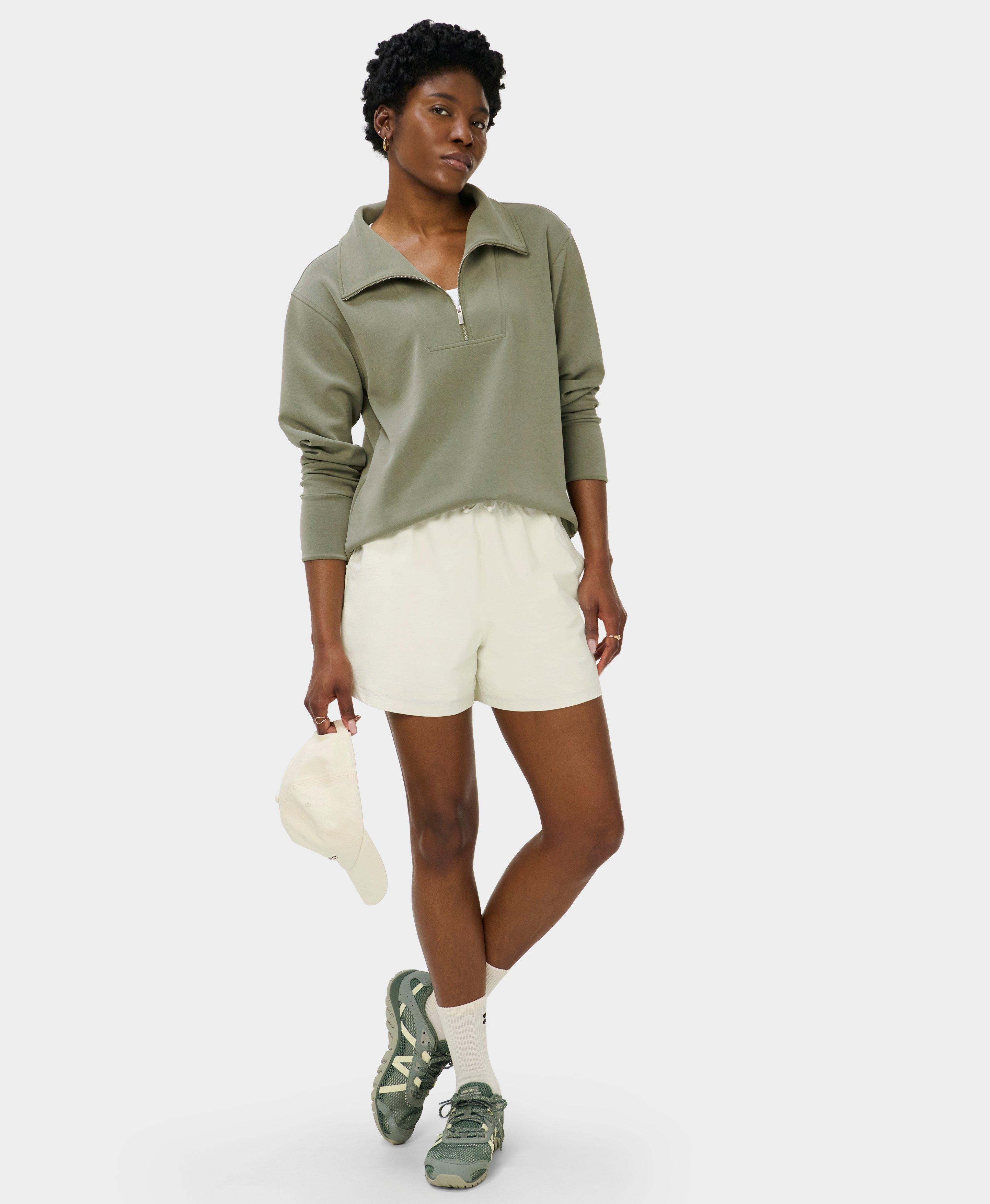 Sand Wash Half Zip Longline Sweatshirt - Bracken Green