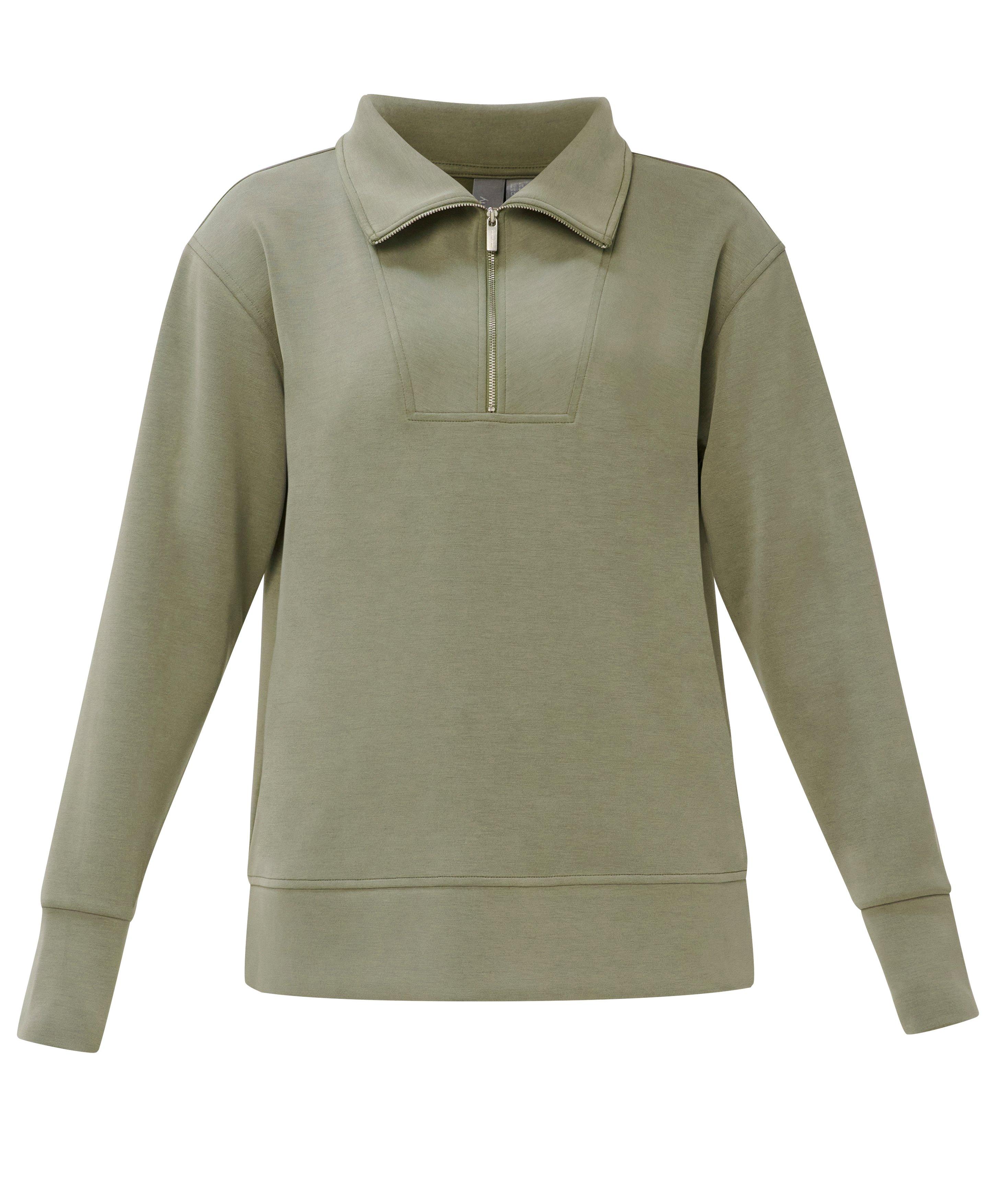 Sand Wash Half Zip Longline Sweatshirt - Bracken Green