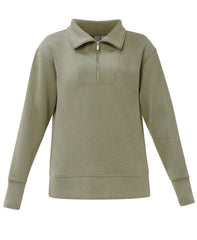 Sand Wash Half Zip Longline Sweatshirt - Bracken Green