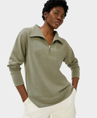 Sand Wash Half Zip Longline Sweatshirt - Bracken Green