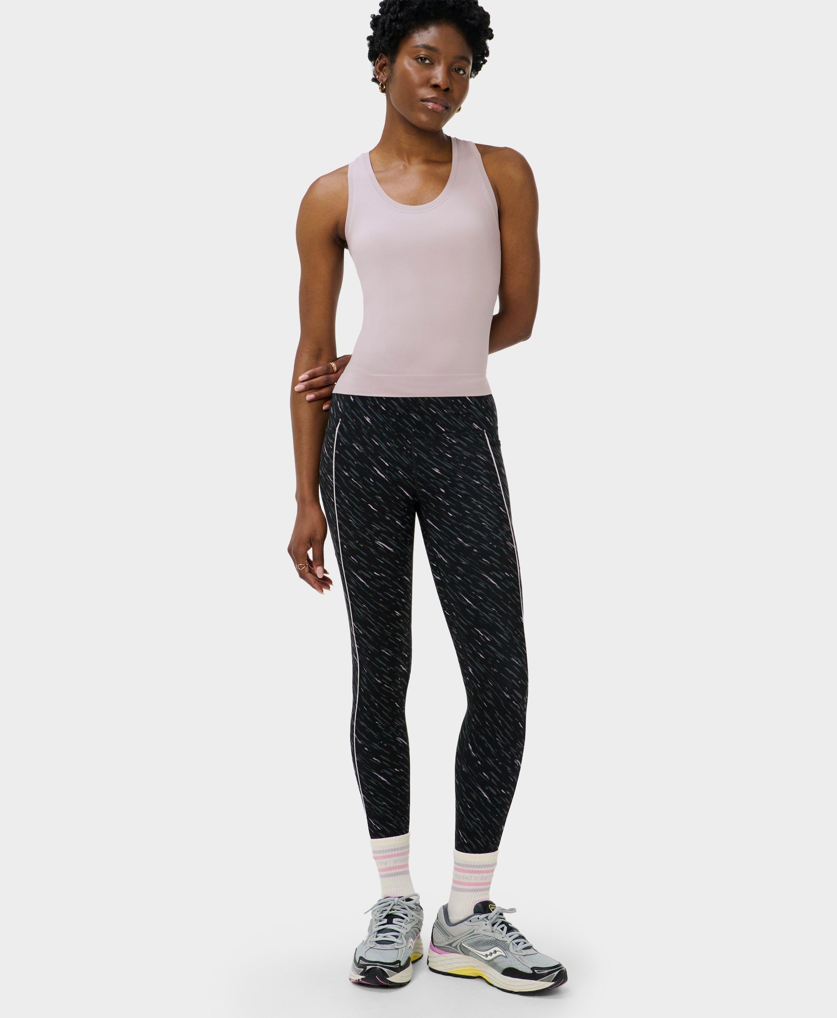 Power 7/8 Piping Workout Leggings - Black Midnight Dash Print - 7/8 Length