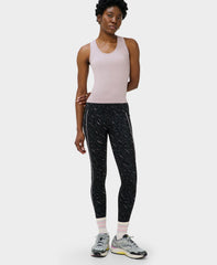 Power 7/8 Piping Workout Leggings - Black Midnight Dash Print - 7/8 Length