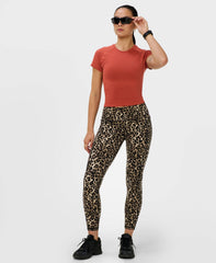 Power 7/8 Piping Workout Leggings - Brown Ink Leopard Print - 7/8 Length