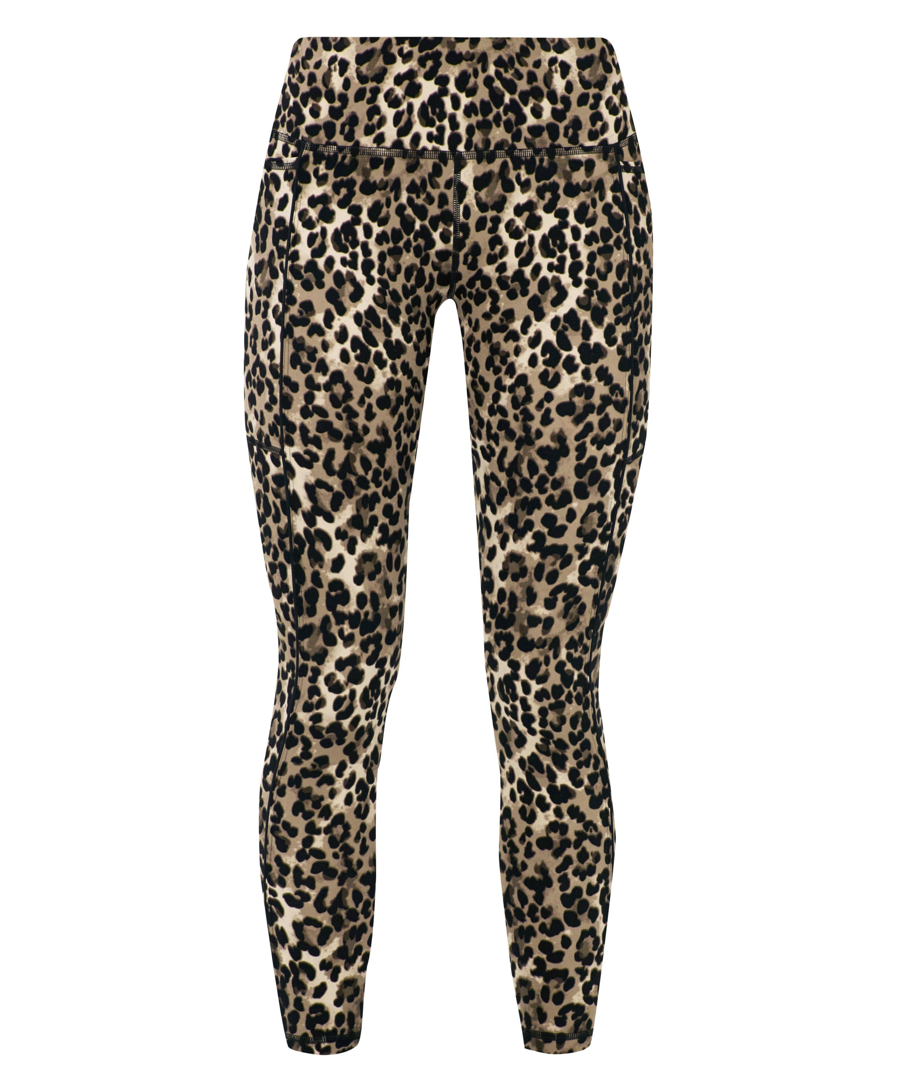 Power 7/8 Piping Workout Leggings - Brown Ink Leopard Print - Full Length