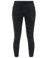 Power 7/8 Piping Workout Leggings - Ultra Black Camo Print - Full Length