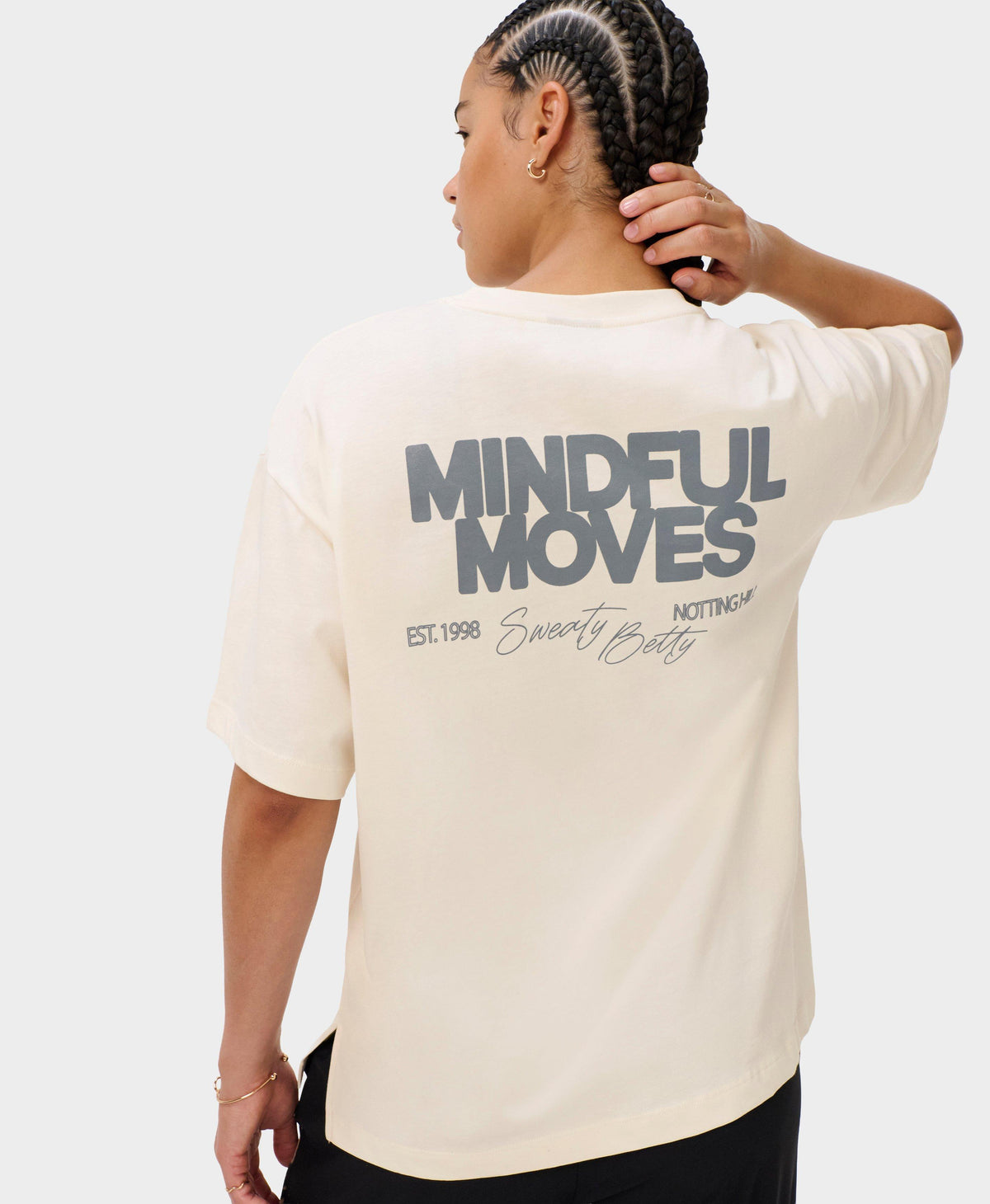 Mindful Moves Graphic Tee - Dove White Faded Blue Graphic Script Wordmark