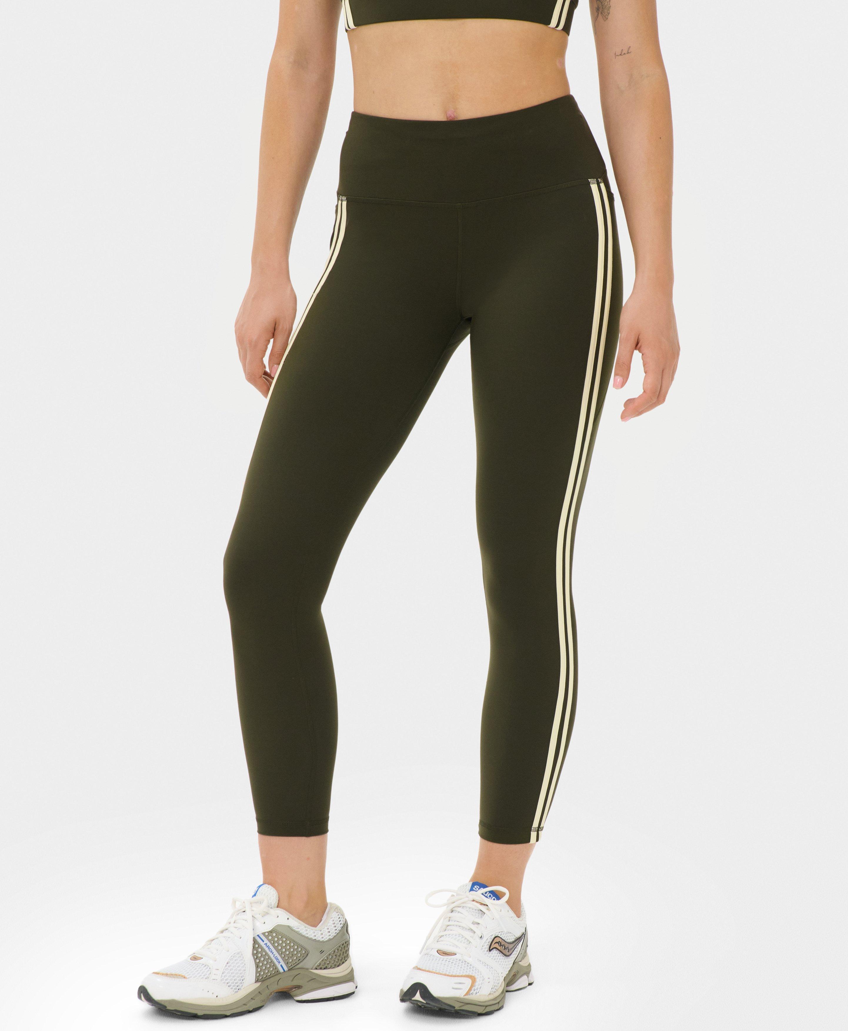 Power Side Stripe Workout Leggings - Nori Green - Full Length