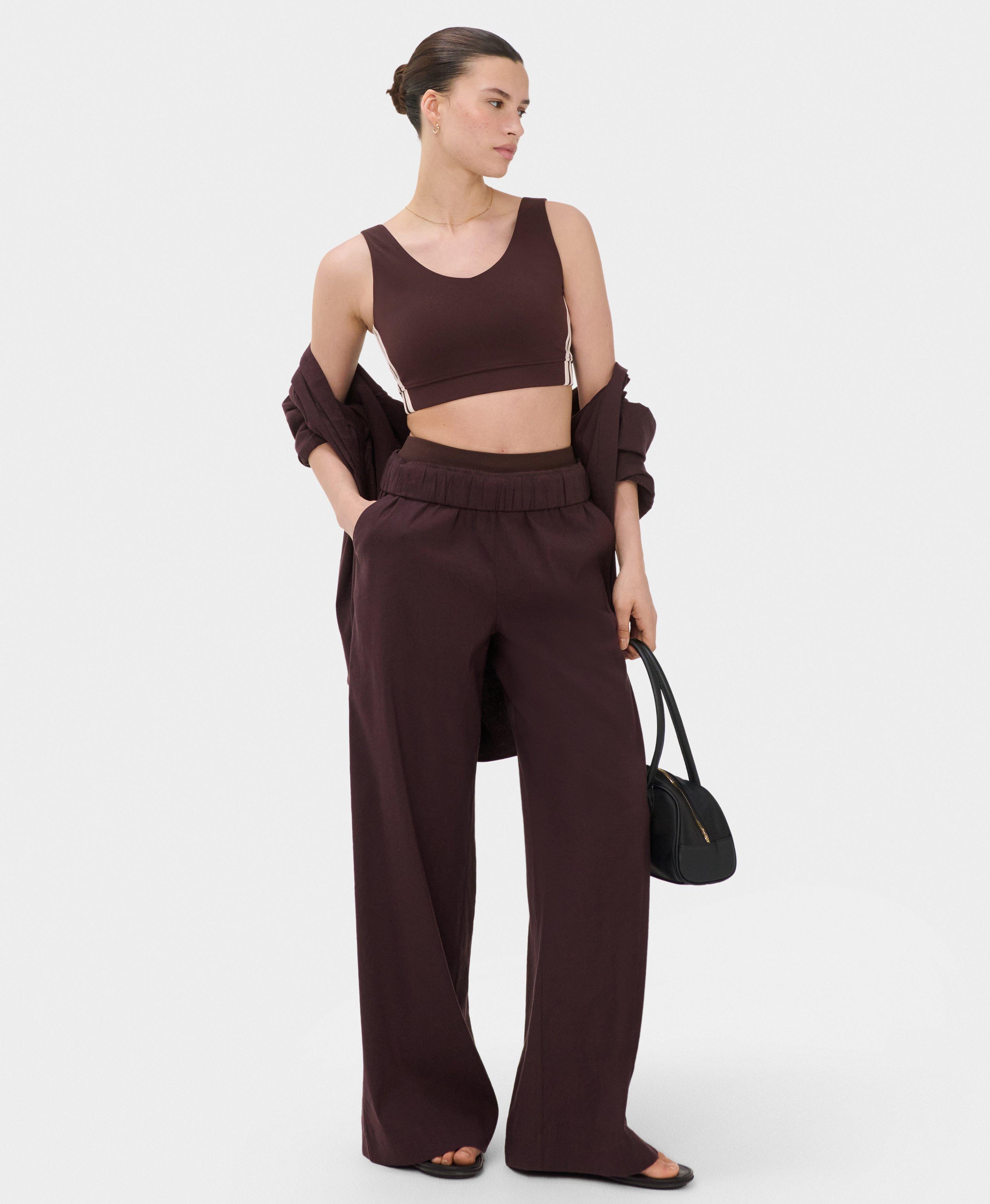 Power Scoop Side Stripe Sports Bra - Sable Brown