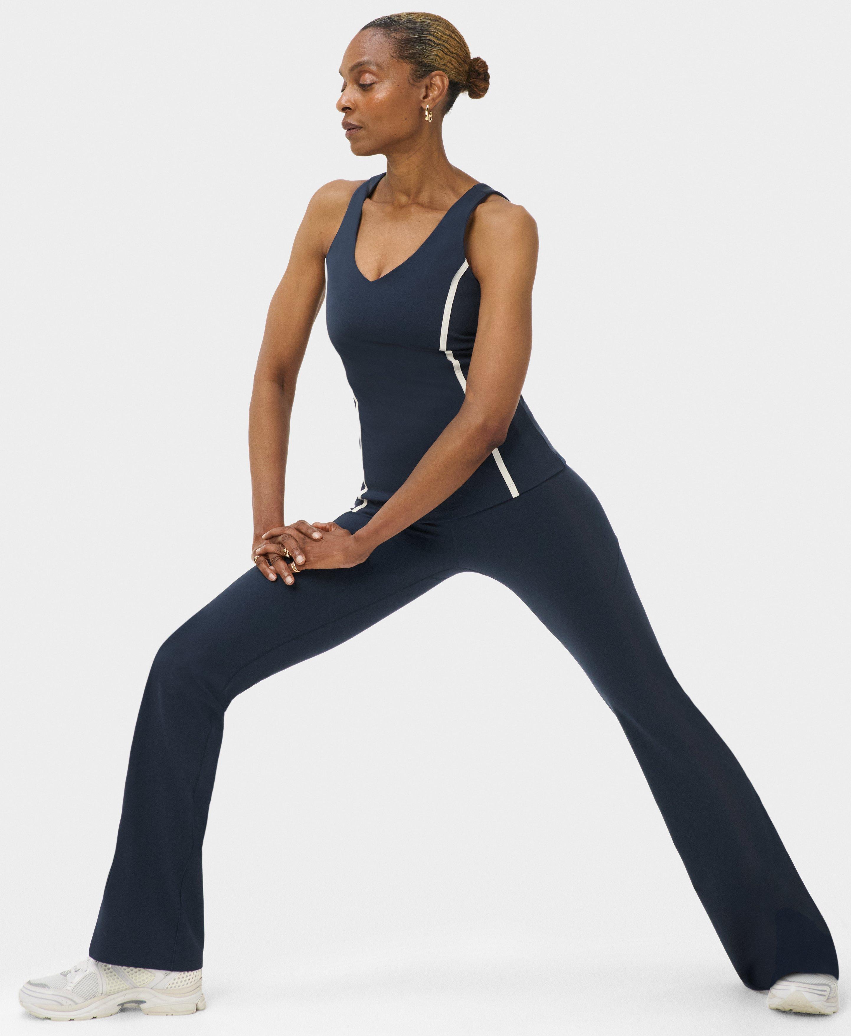 Power Side Stripe Cross Back Tank - Navy Blue