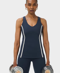 Power Side Stripe Cross Back Tank - Navy Blue