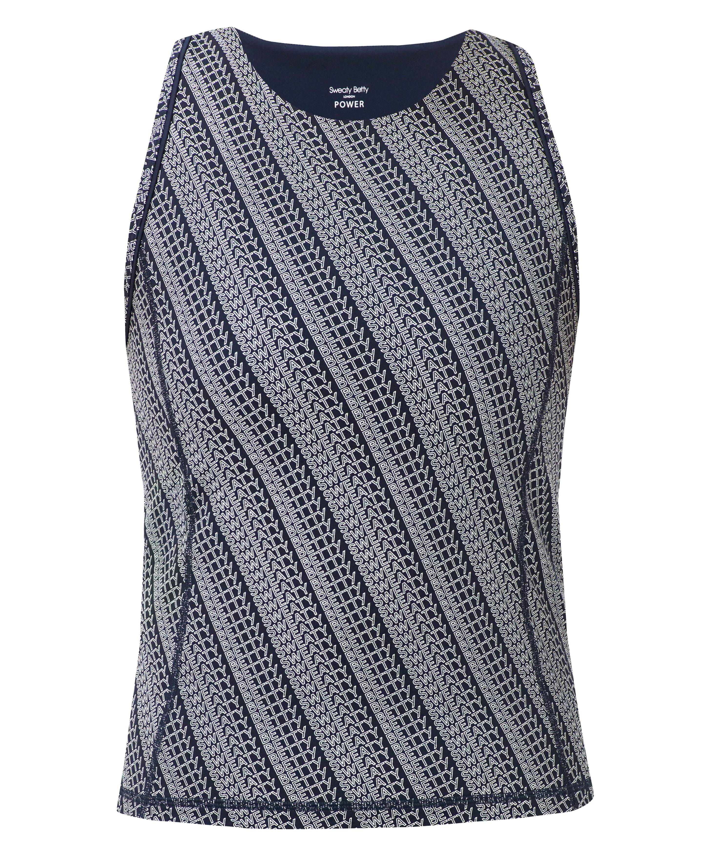 Power High Neck Tank - Blue Tilted Wordmark Print