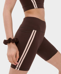 Power 6" Side Stripe Biker Shorts - Sable Brown - 6" Inseam