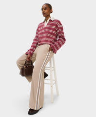 Lightweight Linear Striped Wide Leg Pants - Dusk Beige