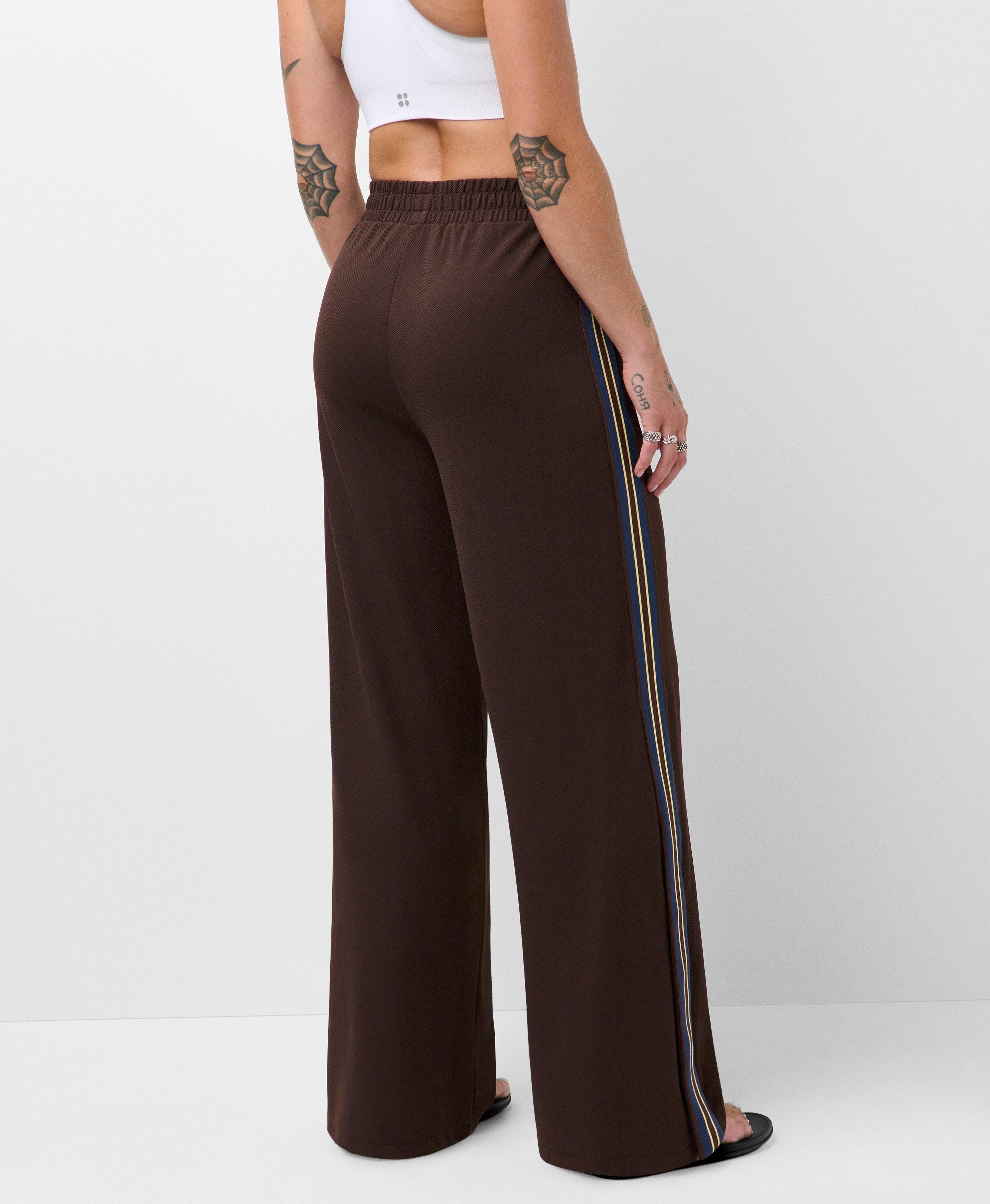 Lightweight Linear Striped Wide Leg Pants - Sable Brown