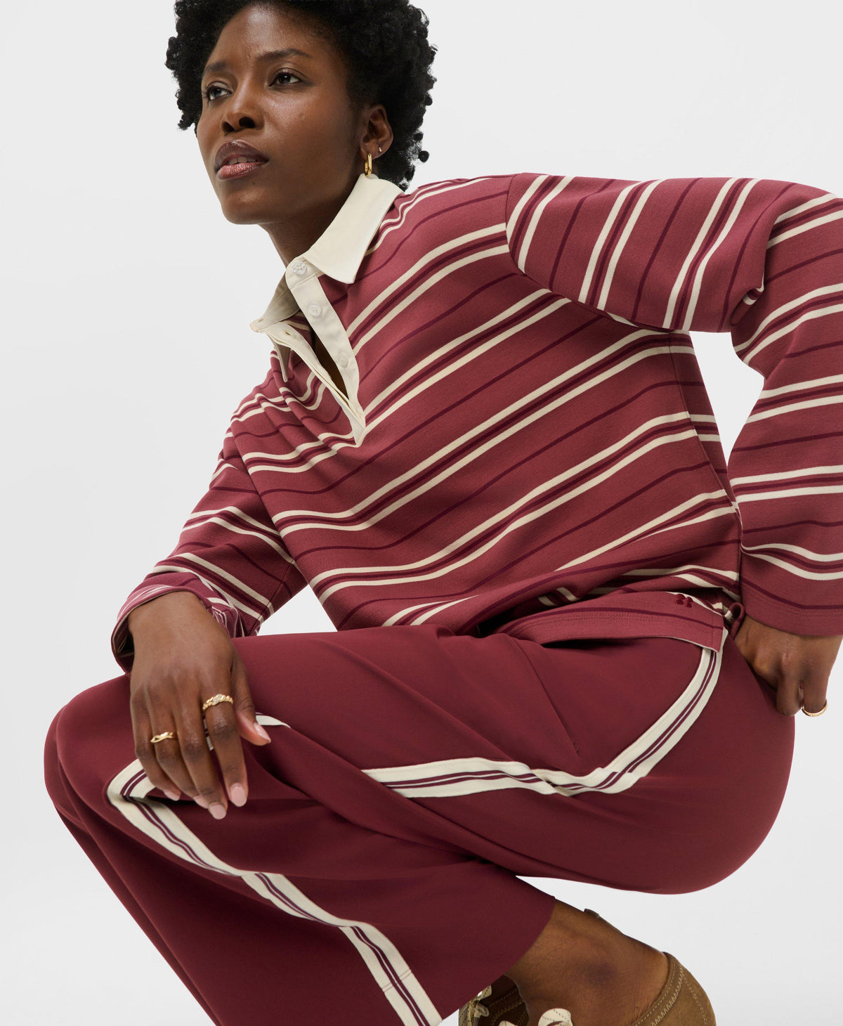 Rugby Shirt - MerlotRed SiennaPink Small Stripe