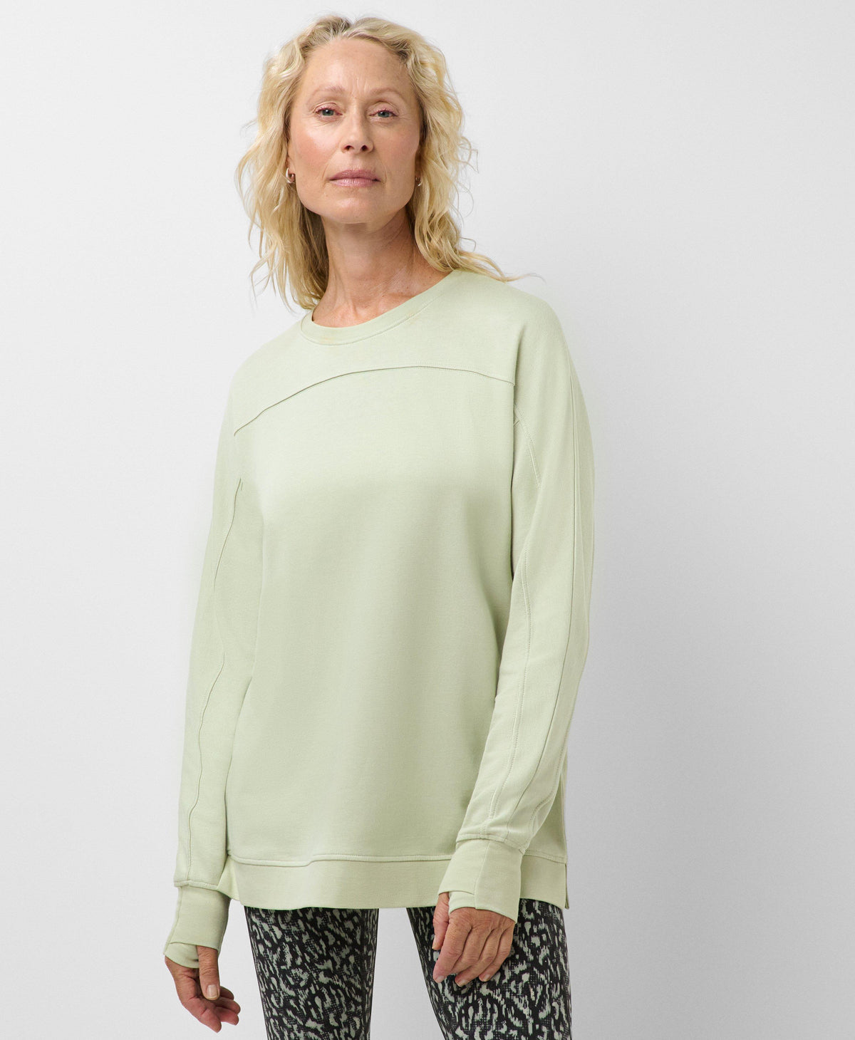 After Class Seam Detail Longline Sweatshirt - Pastel Green