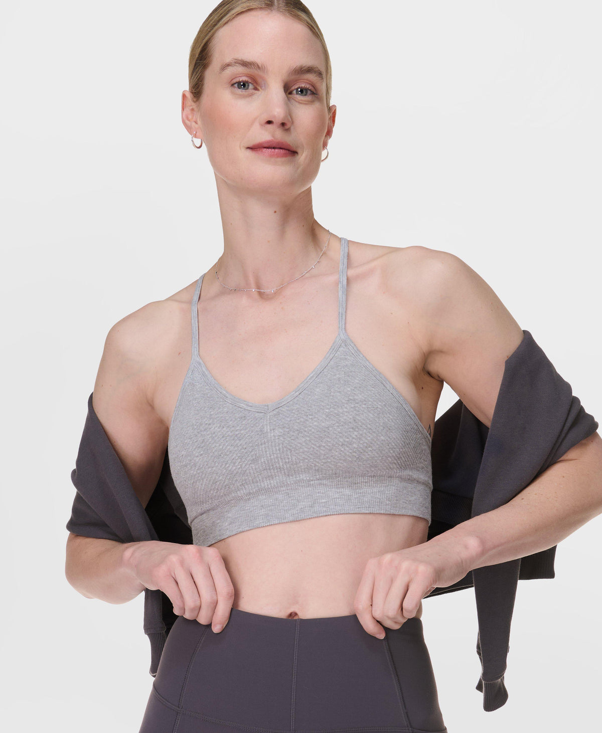 Soft Ribbed Bra - Light Grey Marl