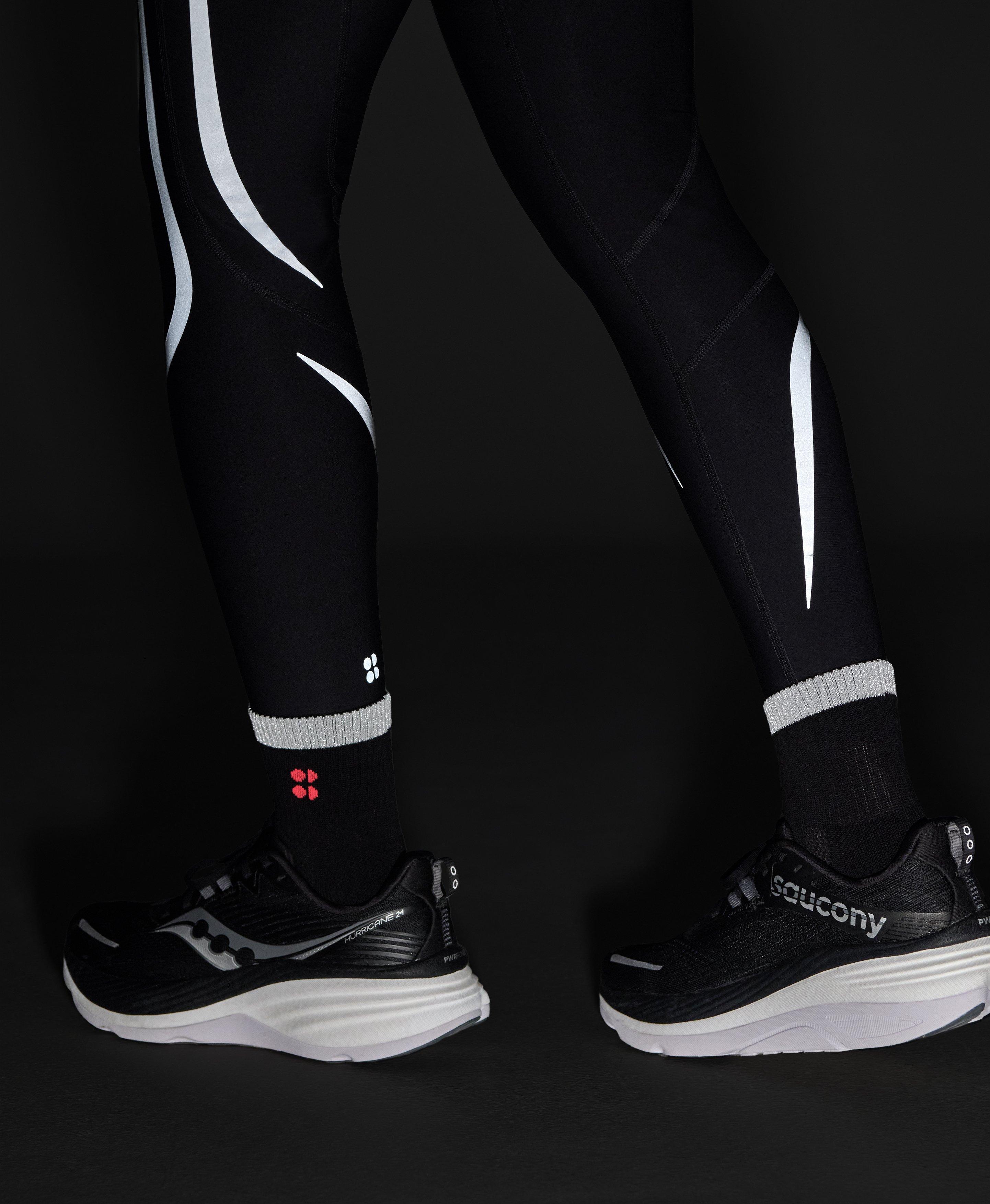 Reflective Workout Mini Crew Socks 2 Pack - Black White And Fluro