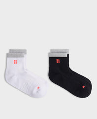 Reflective Workout Mini Crew Socks 2 Pack - Black White And Fluro
