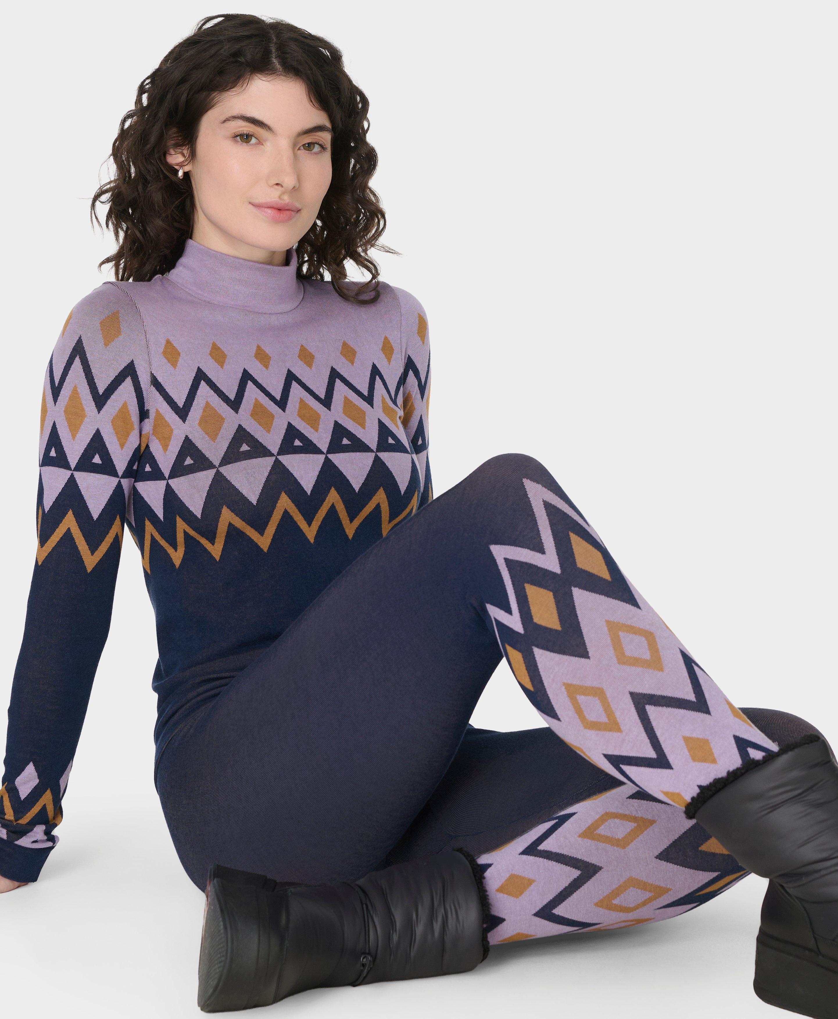 Modal Jacquard Base Layer Legging - Purple Geo Bottom Jacquard - Full Length