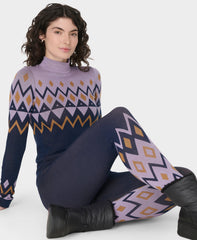 Modal Jacquard Base Layer Legging - Purple Geo Bottom Jacquard - Full Length