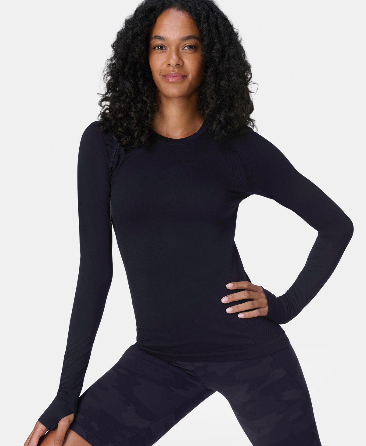 Athlete Seamless Workout Long Sleeve Top - Black