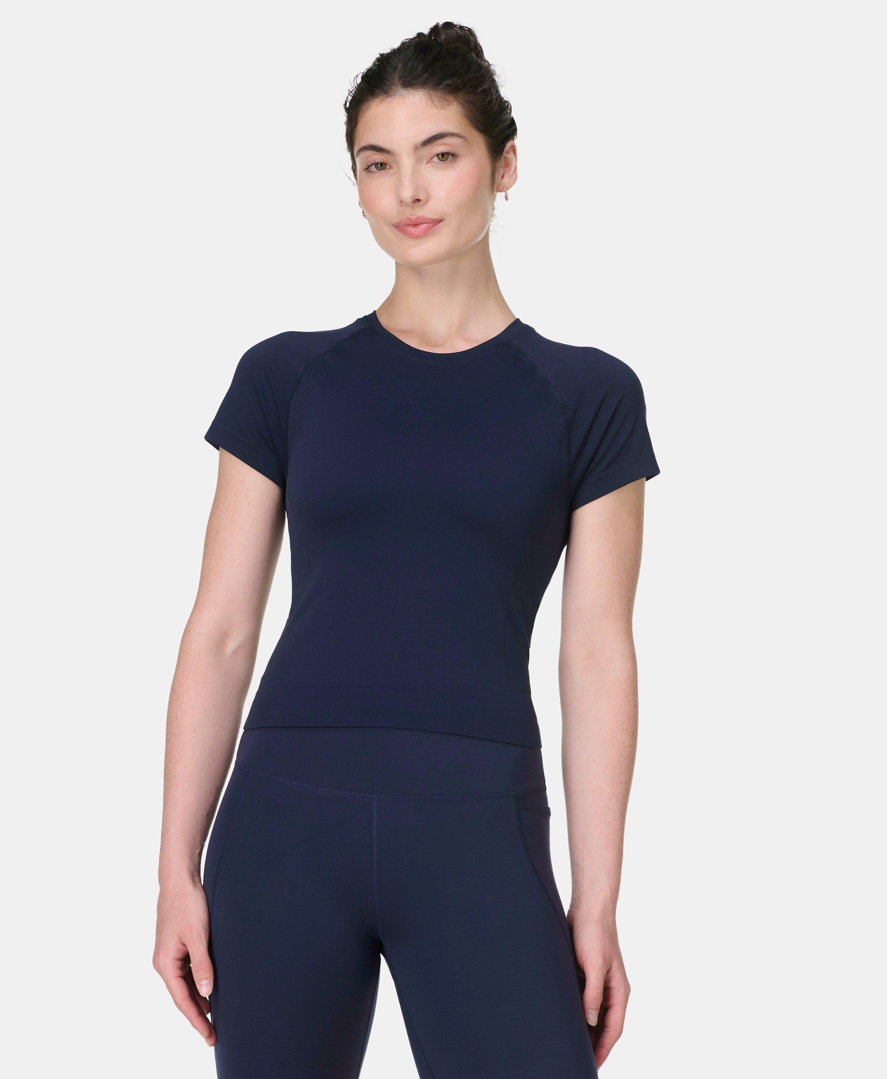 Athlete Crop Seamless Workout Tee - Navy Blue