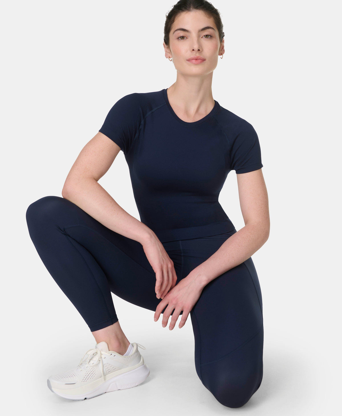 Athlete Crop Seamless Workout Tee - Navy Blue