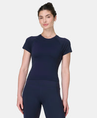 Athlete Crop Seamless Workout Tee - Navy Blue